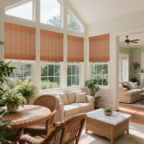 Cordless Bamboo Roman Shades, Window Blinds, Custom Woven Wood Shades for Indoor Windows, French Doors, Dining Room, Living Room, Kitchen, Acorn PS-043 in Saudi Arabia