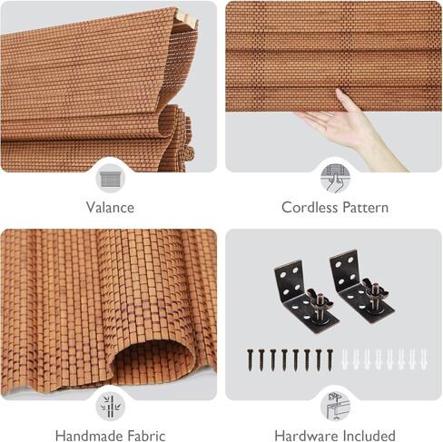 Cordless Bamboo Roman Shades, Window Blinds, Custom Woven Wood Shades for Indoor Windows, French Doors, Dining Room, Living Room, Kitchen, Acorn PS-043 in Saudi Arabia