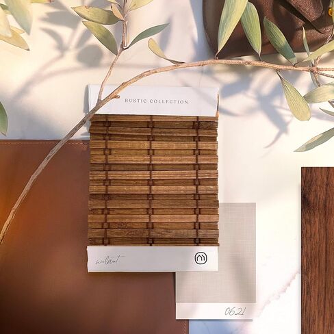 MOOD Custom Bamboo Shades | Rustic | Cordless Bamboo Roman Shades for Windows and Doors (Natural Woven) | Rustic Walnut (Great Privacy) | Sample Swatch Kit in Saudi Arabia