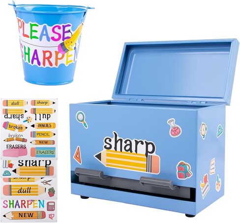 2 Pcs Stainless Steel Pencil Dispenser Pen Holder Back to School Dull Pencil Bucket with 4 sheet Stickers Metal Bucket with Handle for Bulk Pencils Storage Teachers Classroom Supplies (Silver) in Kuwait