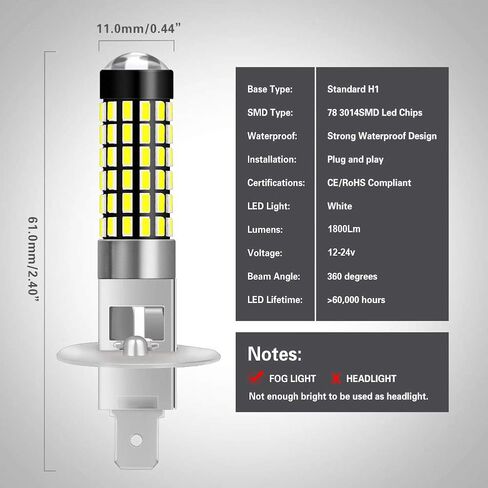 900Lm Xenon White 894 881 886 889 896 898 LED Bulbs With Lens Projector For Fog Light DRL Automotive Driving Lamp Daytime Running Light 3014SMD 78-EX Chipsets, 6500K,12-24V 4W in Saudi Arabia