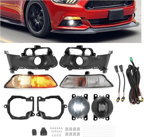 زوج Hecasa LED LED LED Assembly+Halogen Trucf Signal Light متوافق مع 2015-2017 Ford Mustang Front Prabe Fog Lamp Cover Bracket Bracket W/Harness Switch Switch Kit Clear Lh & Rh in Saudi Arabia