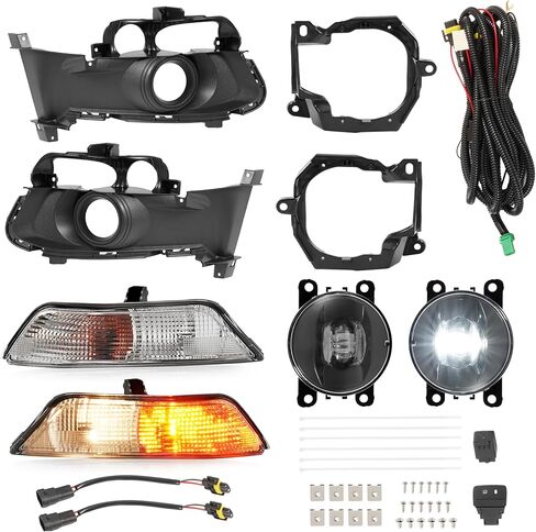 زوج Hecasa LED LED LED Assembly+Halogen Trucf Signal Light متوافق مع 2015-2017 Ford Mustang Front Prabe Fog Lamp Cover Bracket Bracket W/Harness Switch Switch Kit Clear Lh & Rh in Saudi Arabia
