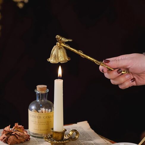 NIKKY HOME Gold Floral Candle Snuffer with Bird, Vintage Elegant Candle Extinguisher with Long Handle, Decorative Metal Wick Flame Snuffer Candle Accessory in Saudi Arabia