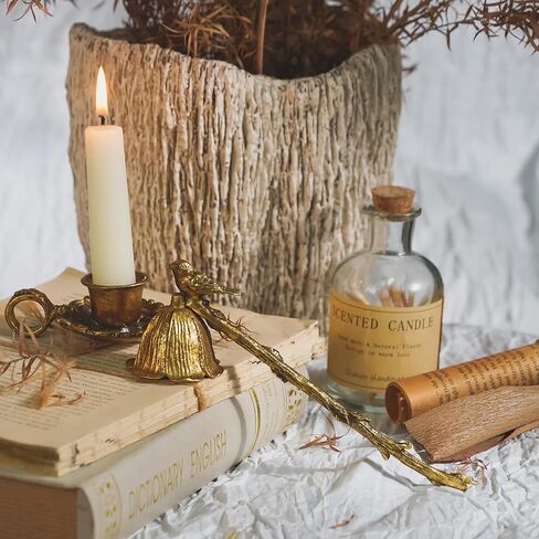 NIKKY HOME Gold Floral Candle Snuffer with Bird, Vintage Elegant Candle Extinguisher with Long Handle, Decorative Metal Wick Flame Snuffer Candle Accessory in Saudi Arabia