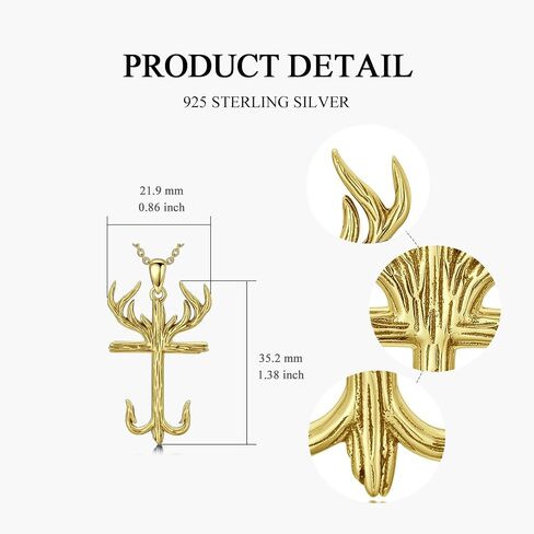 PROESS Fish Hook Necklace for Men 925 Sterling Silver Antler Duck Pendant Necklace Antler Fish Hook Hunting Jewelry Gifts for Father Son in Saudi Arabia