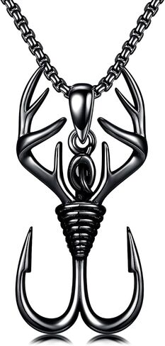 PROESS Fish Hook Necklace for Men 925 Sterling Silver Antler Duck Pendant Necklace Antler Fish Hook Hunting Jewelry Gifts for Father Son in Saudi Arabia