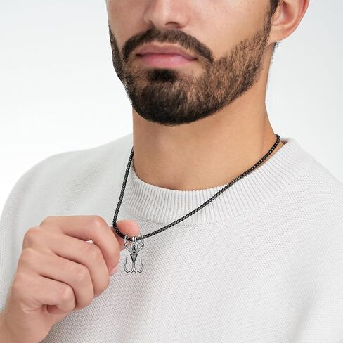 PROESS Fish Hook Necklace for Men 925 Sterling Silver Antler Duck Pendant Necklace Antler Fish Hook Hunting Jewelry Gifts for Father Son in Saudi Arabia