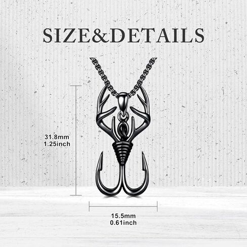 PROESS Fish Hook Necklace for Men 925 Sterling Silver Antler Duck Pendant Necklace Antler Fish Hook Hunting Jewelry Gifts for Father Son in Saudi Arabia