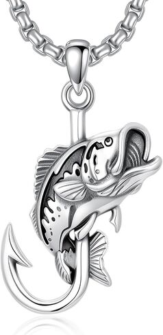 PROESS Fish Hook Necklace for Men 925 Sterling Silver Antler Duck Pendant Necklace Antler Fish Hook Hunting Jewelry Gifts for Father Son in Saudi Arabia