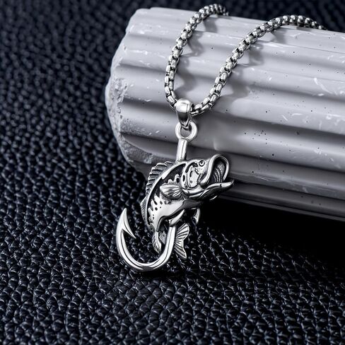 PROESS Fish Hook Necklace for Men 925 Sterling Silver Antler Duck Pendant Necklace Antler Fish Hook Hunting Jewelry Gifts for Father Son in Saudi Arabia