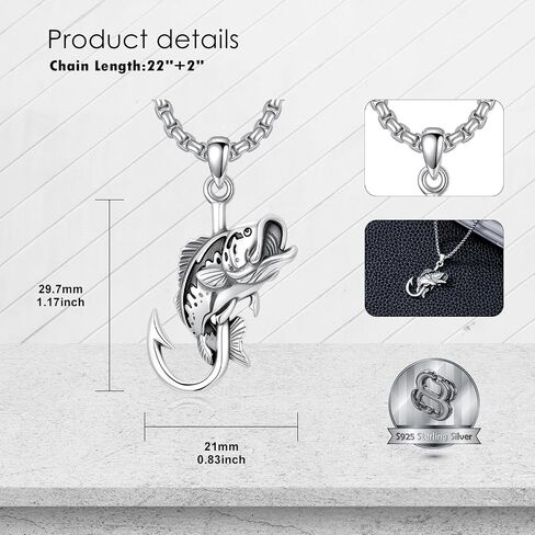 PROESS Fish Hook Necklace for Men 925 Sterling Silver Antler Duck Pendant Necklace Antler Fish Hook Hunting Jewelry Gifts for Father Son in Saudi Arabia