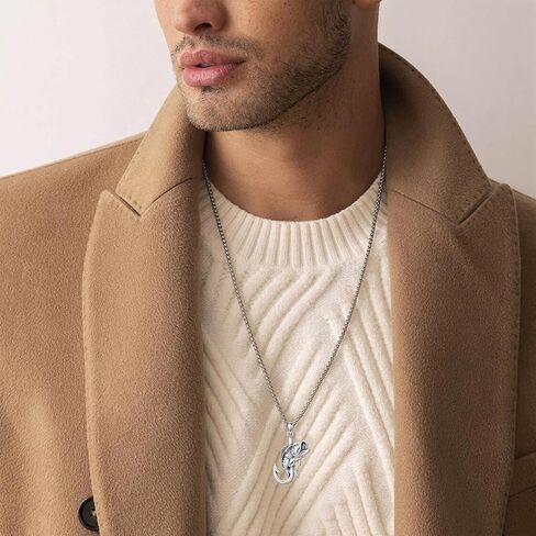 PROESS Fish Hook Necklace for Men 925 Sterling Silver Antler Duck Pendant Necklace Antler Fish Hook Hunting Jewelry Gifts for Father Son in Saudi Arabia
