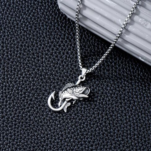 PROESS Fish Hook Necklace for Men 925 Sterling Silver Antler Duck Pendant Necklace Antler Fish Hook Hunting Jewelry Gifts for Father Son in Saudi Arabia