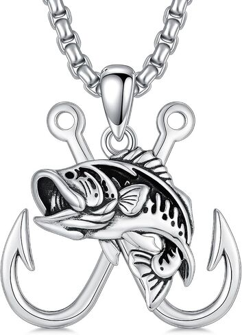 PROESS Fish Hook Necklace for Men 925 Sterling Silver Antler Duck Pendant Necklace Antler Fish Hook Hunting Jewelry Gifts for Father Son in Saudi Arabia