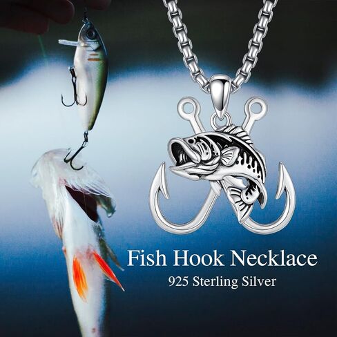 PROESS Fish Hook Necklace for Men 925 Sterling Silver Antler Duck Pendant Necklace Antler Fish Hook Hunting Jewelry Gifts for Father Son in Saudi Arabia