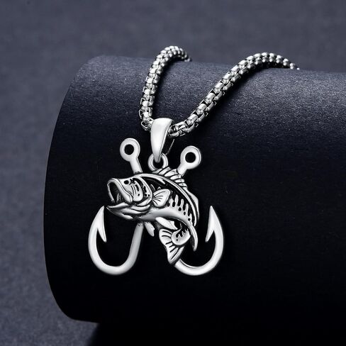 PROESS Fish Hook Necklace for Men 925 Sterling Silver Antler Duck Pendant Necklace Antler Fish Hook Hunting Jewelry Gifts for Father Son in Saudi Arabia