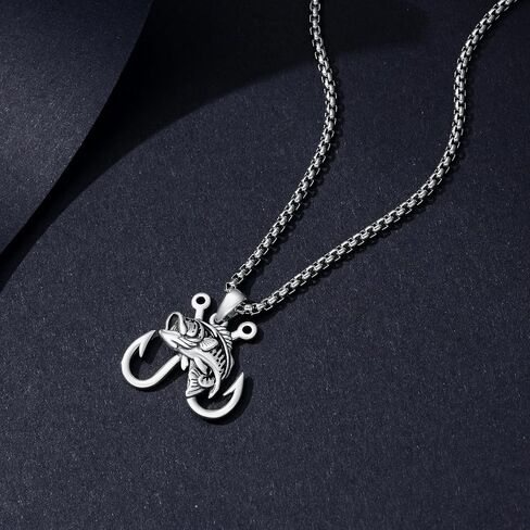 PROESS Fish Hook Necklace for Men 925 Sterling Silver Antler Duck Pendant Necklace Antler Fish Hook Hunting Jewelry Gifts for Father Son in Saudi Arabia