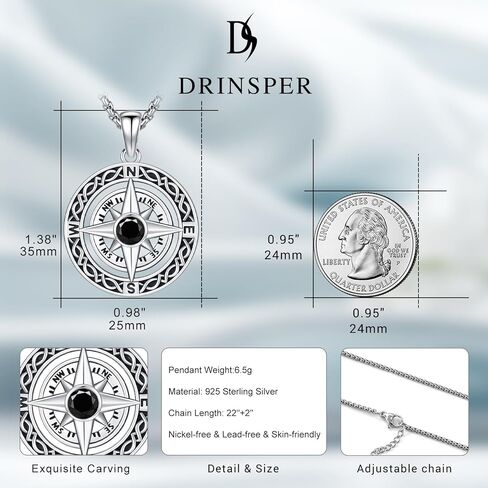 Compass Necklace for Women Men 925 Sterling Sliver Compass Pendant Jewelry Graduation Gifts Suit for Girls Travel Necklace in Kuwait