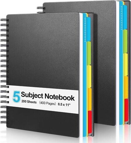 Yeaqee 4 Pack 5 Subject Notebook College Ruled, 400 Pages (200 Sheets) 5 Subject Spiral Notebook 8.5 x 11, Dual Poly Covers, Multi Subject Note Book for School and Office Supplies in Saudi Arabia