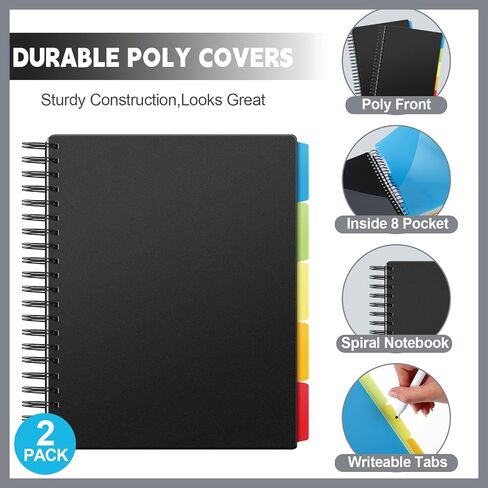 Yeaqee 4 Pack 5 Subject Notebook College Ruled, 400 Pages (200 Sheets) 5 Subject Spiral Notebook 8.5 x 11, Dual Poly Covers, Multi Subject Note Book for School and Office Supplies in Saudi Arabia