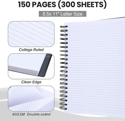 Yeaqee 4 Pack 5 Subject Notebook College Ruled, 400 Pages (200 Sheets) 5 Subject Spiral Notebook 8.5 x 11, Dual Poly Covers, Multi Subject Note Book for School and Office Supplies in Saudi Arabia
