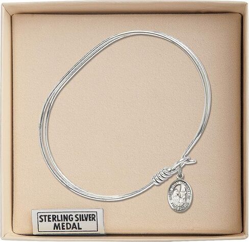 Oval Eye Hook Bangle Bracelet w/St. Mary Magdalene in Sterling Silver in Saudi Arabia