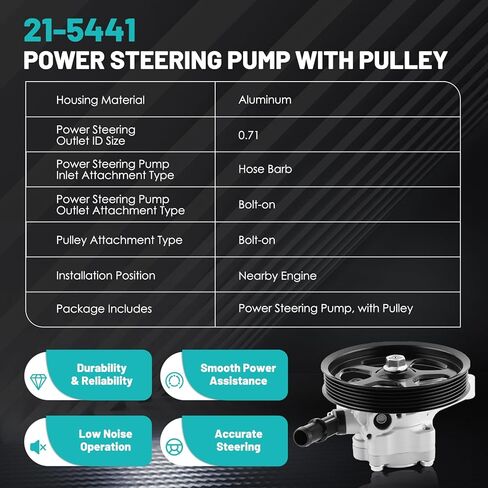 21-5441 Power Steering Pump with Pulley Fit for Honda Pilot 3.5L 05-08,for Acura TL 3.2L 04-08,for Acura TL 3.5L 07-08 Automotive Replacement Power Steering Pumps 56110RDAA01 Power Assist Pump in Saudi Arabia