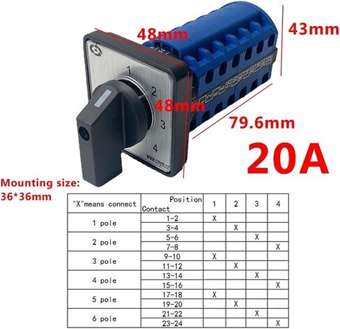 LW26-32/6 LW28-20 Four Positions 6 Poles 20A 32A 690V Silver Contact Changeover Switching Rotary Motor Cam Switch(20A) in Saudi Arabia
