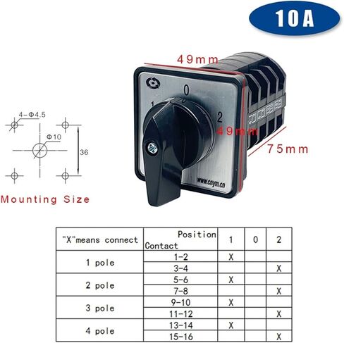 LW8-10/4 التغيير الكهربائي مفتاح CAM دوار 4 أعمدة 10A 380V 16 محطات 3 مواقف شريحة الاتصال 10AMP (102) in Kuwait