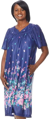 فستان AmeriMark للسيدات والسيدات Plus Paisley Lounge - ملابس نوم بأكمام قصيرة للسيدات، حدود بيزلي أرجوانية، 4X in Saudi Arabia