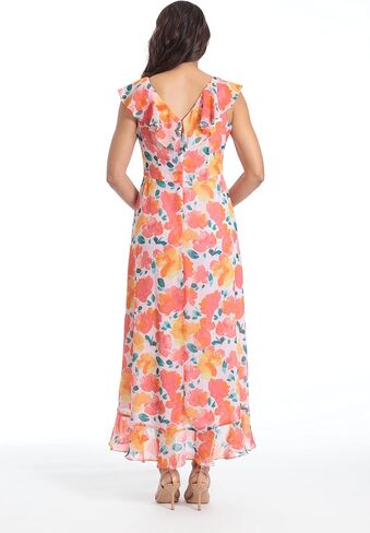 London Times Women's Chiffon Faux Wrap Ruffle Maxi Dress Guest of Wedding in Saudi Arabia