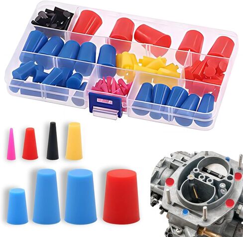 100Pcs Silicone Rubber Tapered Plug Assortment Kit - 7 Sizes (1/16" to 1/2") for Powder Coating, Painting, Hydro Dipping, Media Blasting - Heat Resistant up to 600°F (315°C) in Saudi Arabia