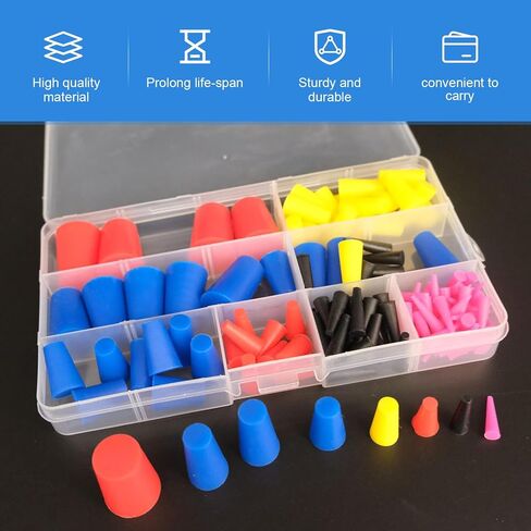 100Pcs Silicone Rubber Tapered Plug Assortment Kit - 7 Sizes (1/16" to 1/2") for Powder Coating, Painting, Hydro Dipping, Media Blasting - Heat Resistant up to 600°F (315°C) in Saudi Arabia