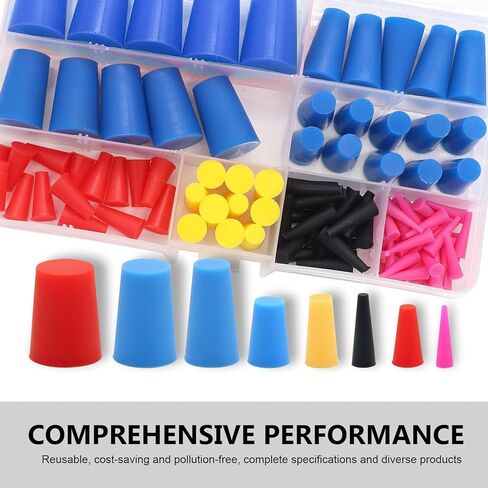 100Pcs Silicone Rubber Tapered Plug Assortment Kit - 7 Sizes (1/16" to 1/2") for Powder Coating, Painting, Hydro Dipping, Media Blasting - Heat Resistant up to 600°F (315°C) in Saudi Arabia