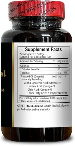 Pure Flaxseed Oil 1000mg - Fatty Acids Cold-Pressed Non-GMO Formula - Natural Plant-Based Omega-3 & Omega-6-2 Bottles 200 Softgels in Saudi Arabia