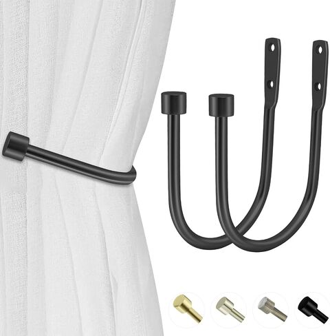 Minimalist Curtain Holdbacks 2pcs, Cast Iron Solid Heavy Duty Metal Curtain Tieback Side Holders for Wall, Matte Black Curtain Tie Hook Pull Backs for Drapes Window Home Decoration in Saudi Arabia