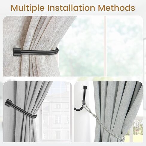 Minimalist Curtain Holdbacks 2pcs, Cast Iron Solid Heavy Duty Metal Curtain Tieback Side Holders for Wall, Matte Black Curtain Tie Hook Pull Backs for Drapes Window Home Decoration in Saudi Arabia