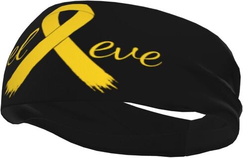 Cancer Believe Childhood Cancer Gold Ribbon Adjustable Sports Headband Moisture Wicking Sweatband for Running Workout in Saudi Arabia