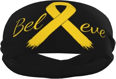 Cancer Believe Childhood Cancer Gold Ribbon Adjustable Sports Headband Moisture Wicking Sweatband for Running Workout in Saudi Arabia