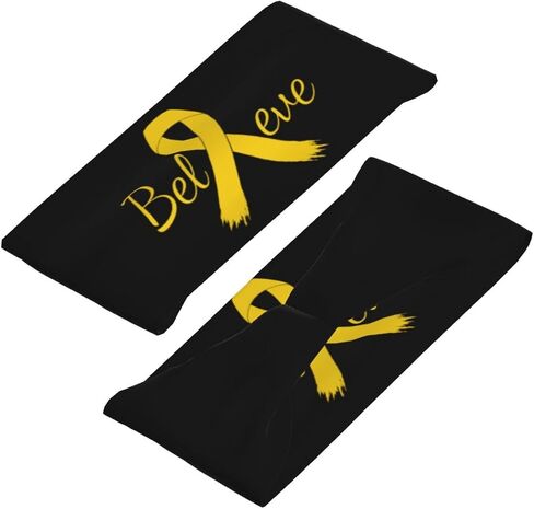 Cancer Believe Childhood Cancer Gold Ribbon Adjustable Sports Headband Moisture Wicking Sweatband for Running Workout in Saudi Arabia