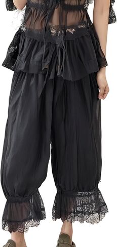 Cropped Lace Pants for Women Ruffle Long Bloomers Flare Lace Trim Pantaloons Vintage Capri Bloomer Pants in Saudi Arabia
