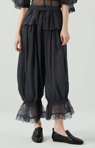 Cropped Lace Pants for Women Ruffle Long Bloomers Flare Lace Trim Pantaloons Vintage Capri Bloomer Pants in Saudi Arabia