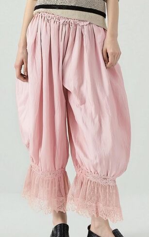 Cropped Lace Pants for Women Ruffle Long Bloomers Flare Lace Trim Pantaloons Vintage Capri Bloomer Pants in Saudi Arabia