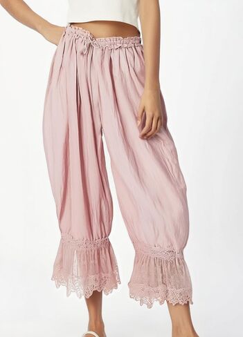 Cropped Lace Pants for Women Ruffle Long Bloomers Flare Lace Trim Pantaloons Vintage Capri Bloomer Pants in Saudi Arabia