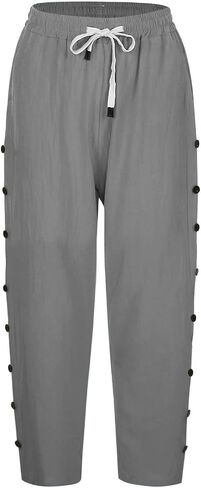 Linen Capris for Women Summer Casual High Waisted Crop Pants with Pockets Wed Leg Lounge Trousers Boho Beach Clothes in Saudi Arabia