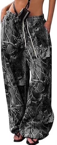 Camo Pants Wide Leg Sweatpants Elastic Waist Drawstring Oversized Pants Y2k Pants Trendy Pants Casual Pants in Saudi Arabia