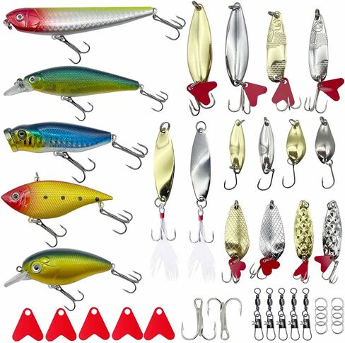 24 Pcs Fishing Bait Lures Kit, Tackle Box with Tackle Included,Minnow, VIB, Spoons, Molds, Hooks,Weights Other Accessories, Freshwater Bass Fishing Lure Set for Beginner and Experienced in Saudi Arabia