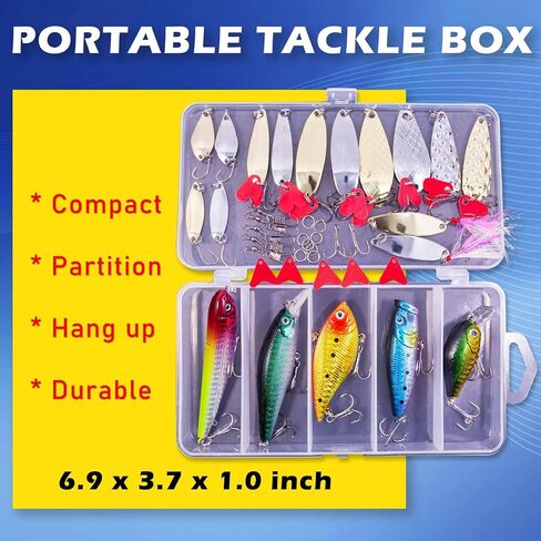 24 Pcs Fishing Bait Lures Kit, Tackle Box with Tackle Included,Minnow, VIB, Spoons, Molds, Hooks,Weights Other Accessories, Freshwater Bass Fishing Lure Set for Beginner and Experienced in Saudi Arabia
