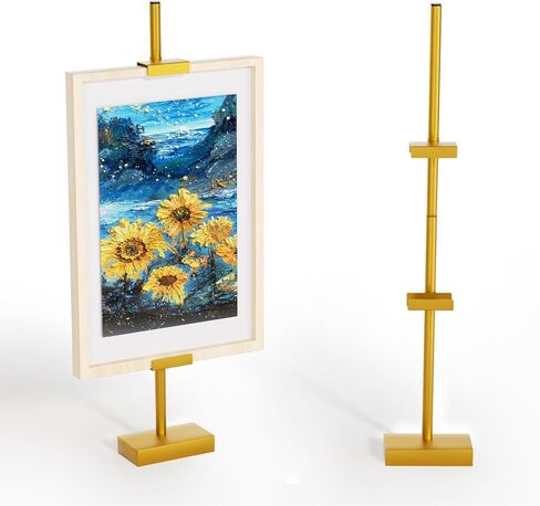 Tabletop Picture Frame Stand, Adjustable for Frames Up to 29" H, Frame Holder Stand Table Easels for Display, Metal Standing Easel Display Stand for Picture Frames, Artwork, Canvas (Gold) in Kuwait